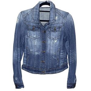 Pistola Women's Blue Long Sleeve Distressed Button-Front Denim Jacket Size Small